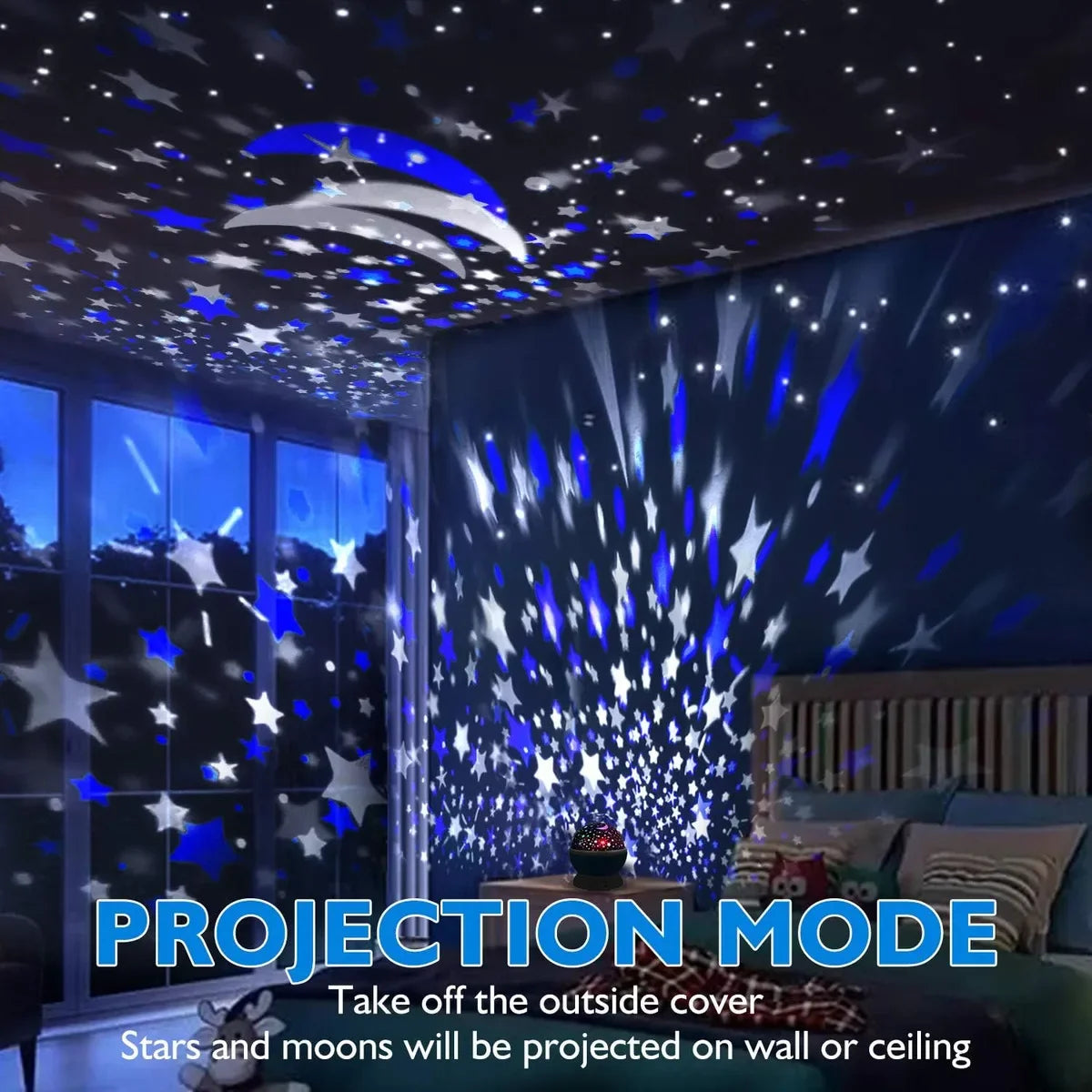 Proyector giratorio de estrellas y luna · 12 colores