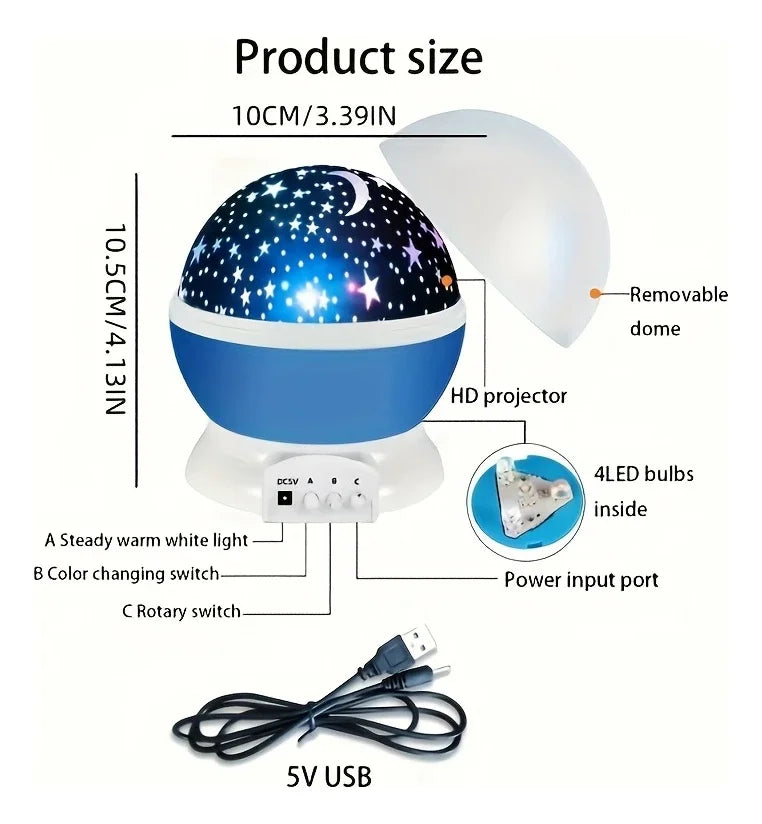 Proyector giratorio de estrellas y luna · 12 colores