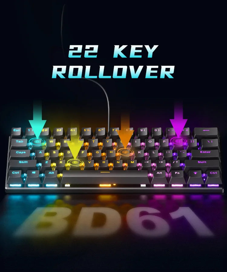 Teclado mecánico 60% RGB · 61 teclas