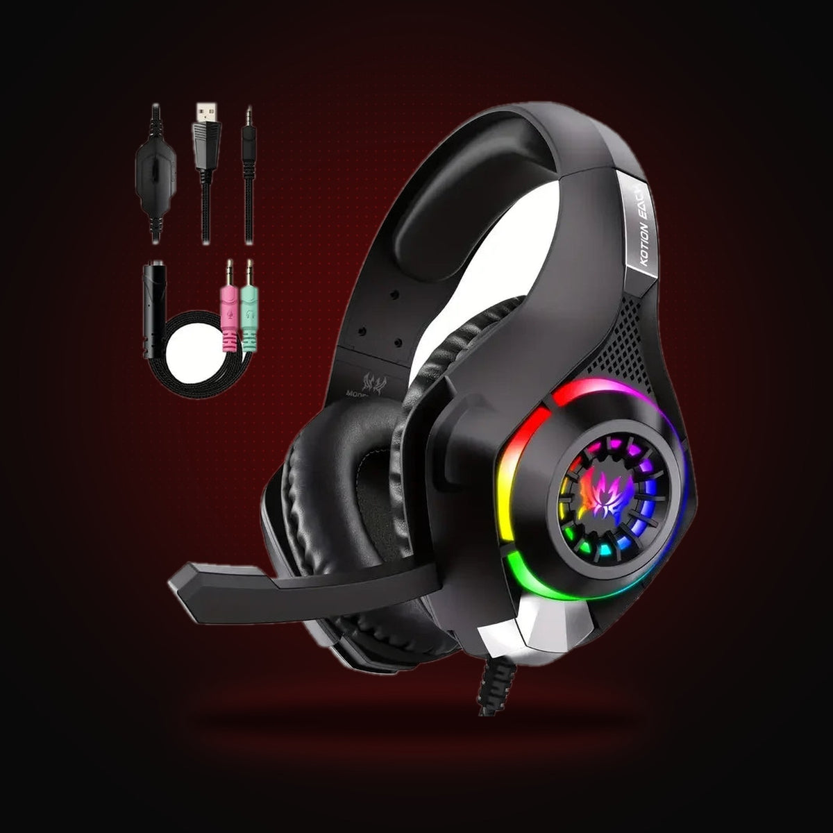 Auriculares gaming RGB con micrófono sobre fondo NEXORA